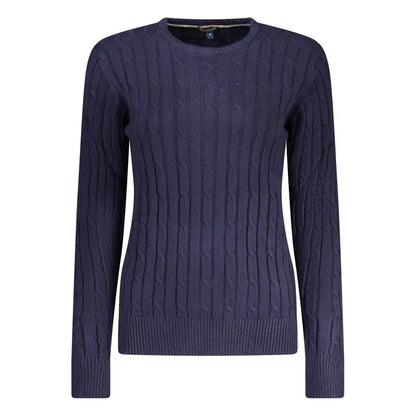 Blå viskose cable-knit sweater med ribbed kanter i navy blue