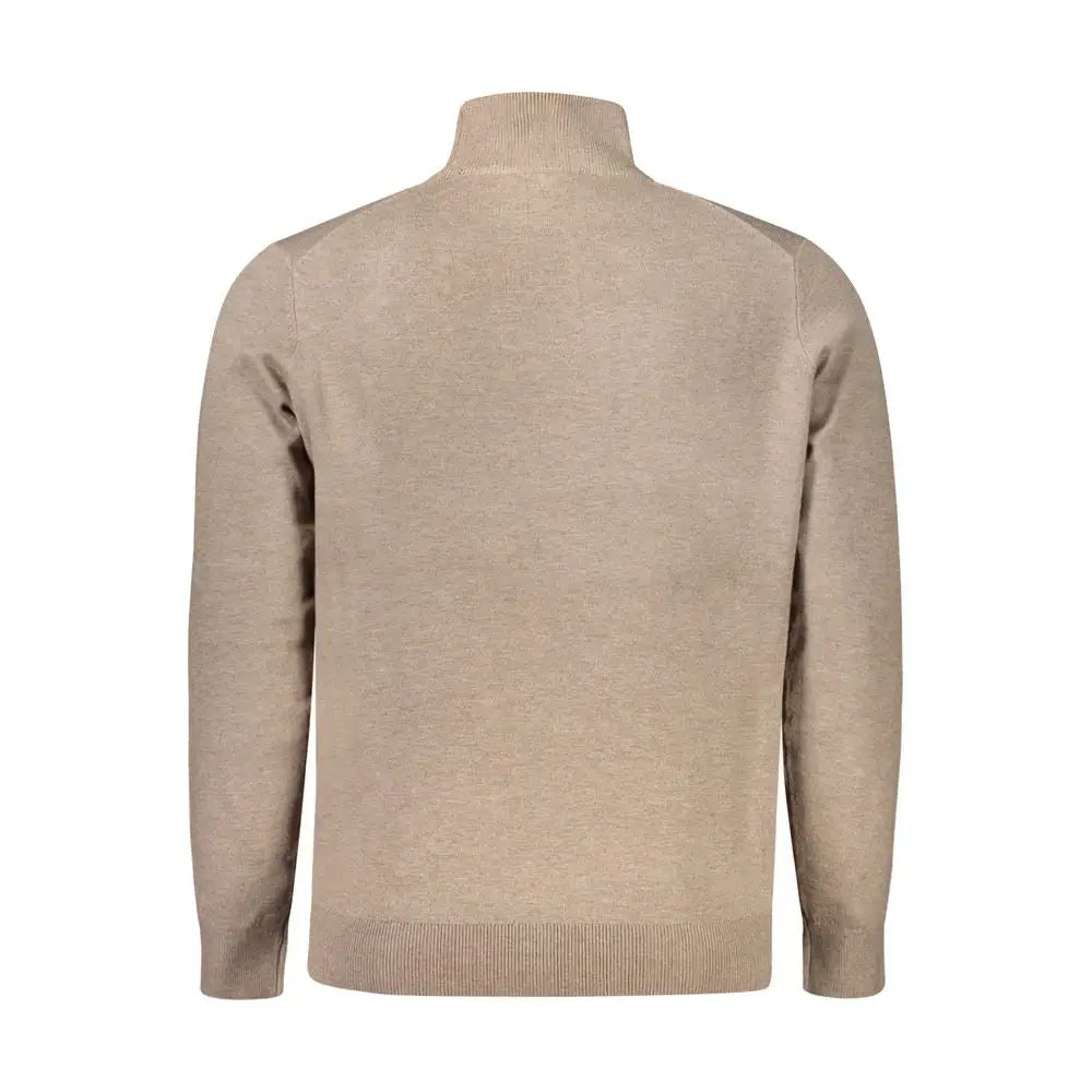 Brun polyamid herretrøje med beige turtleneck og ribbed manchetter