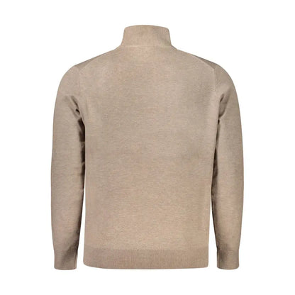 Brun polyamid herretrøje med beige turtleneck og ribbed manchetter