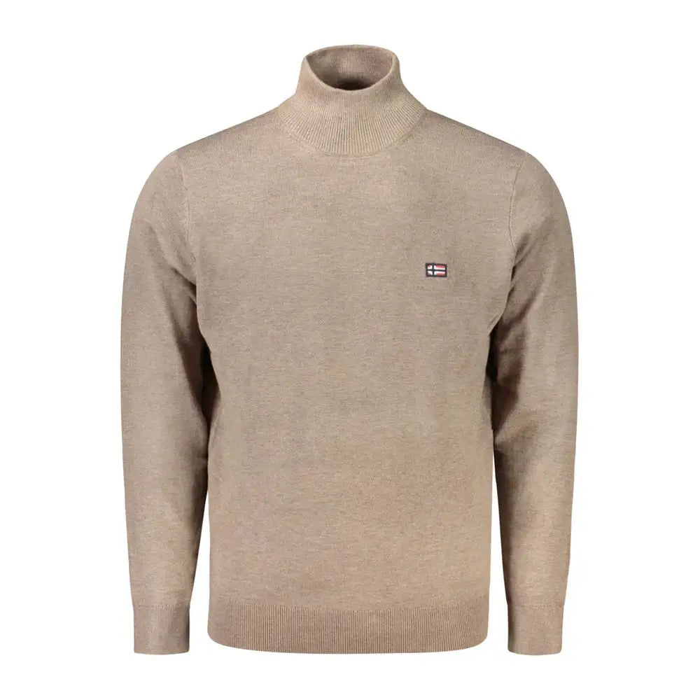 Brun polyamid herretrøje med beige turtleneck og logo