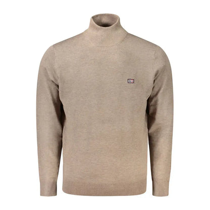 Brun polyamid herretrøje med beige turtleneck og logo