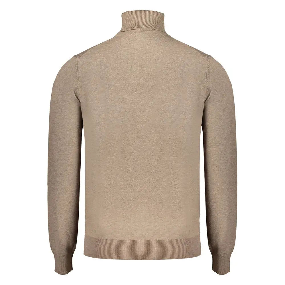 Beige turtleneck brown polyester sweater med ribkanter