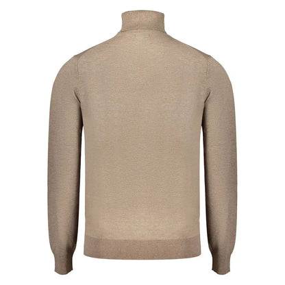 Beige turtleneck brown polyester sweater med ribkanter
