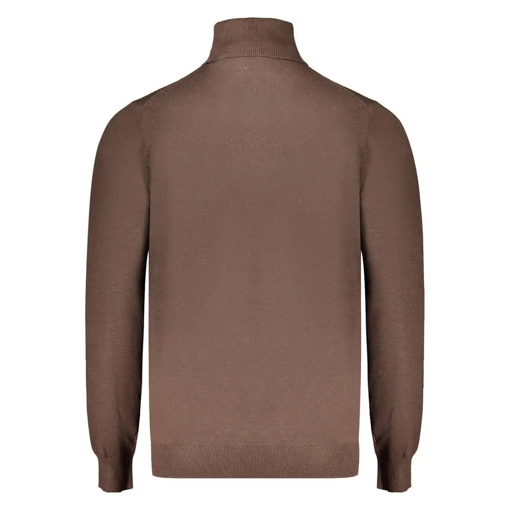 Høj kvalitet brown polyester sweater i flot stil med ribbed manchetter