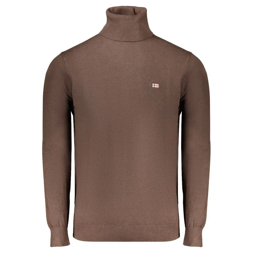 Høj kvalitet brown polyester sweater i flot stil med norsk flag