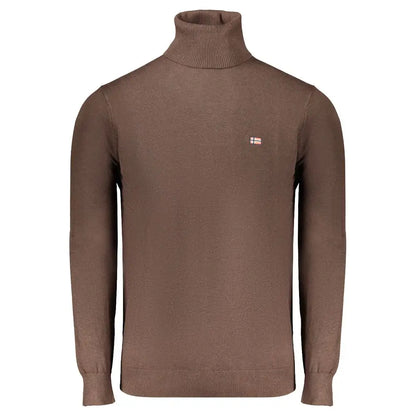 Høj kvalitet brown polyester sweater i flot stil med norsk flag