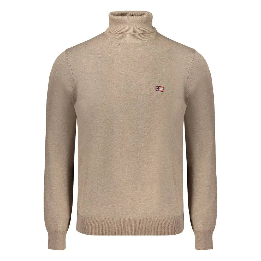 Beige turtleneck polyester sweater med norsk flagbroderi på brystet