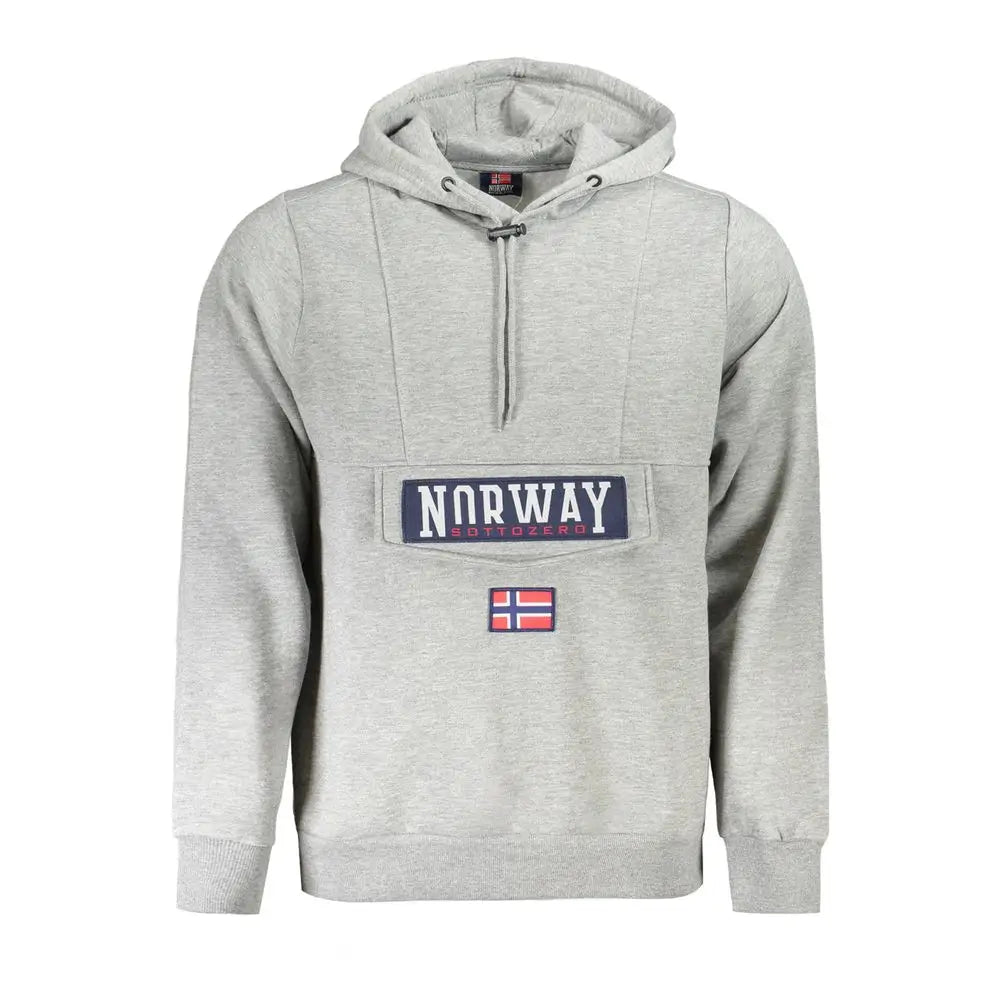 Grå hedet hoodie med navy blå Norge-patch og norsk flag