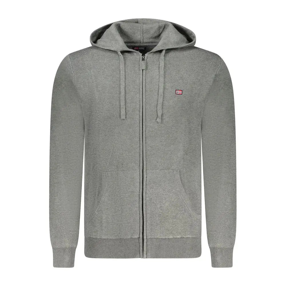 Grå hejret zip-up hoodie med norsk flagflet, grigio poliammide