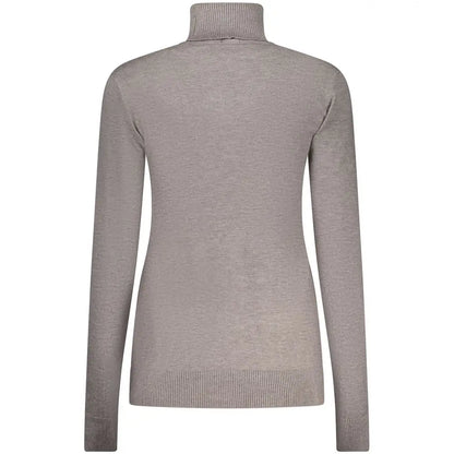 Sleek grigio viscosa women sweater in heather gray turtleneck with fine knit and ribbed cuffs