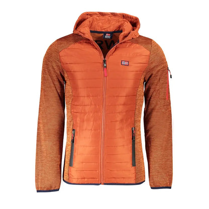 Orange quilted hooded jacket med norsk flag og marrone polyester fra Norway 1963