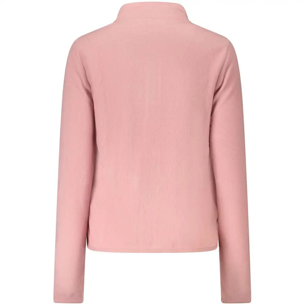 Norway 1963 pink polyester sweater: soft pink long-sleeved jacket with high collar and ribbed texture
