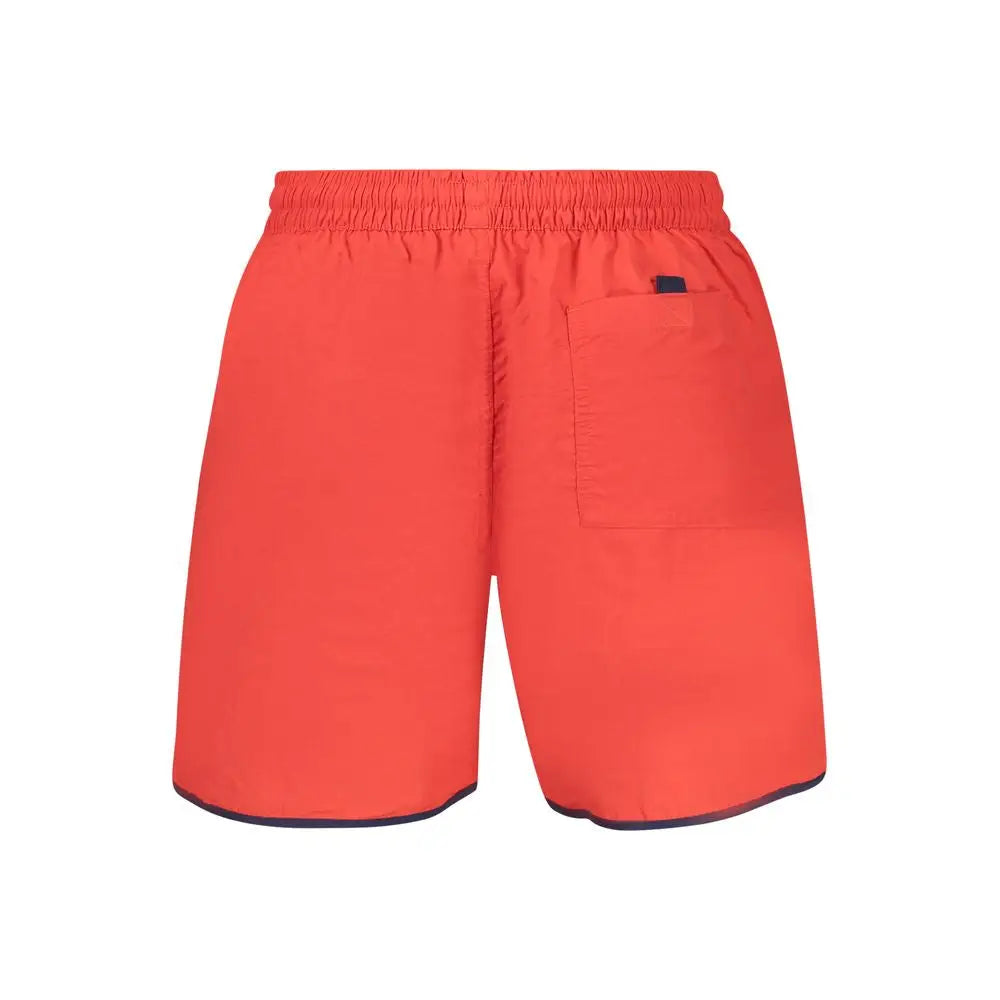 Lys rød polyamide badebeklædning fra Norway 1963 med orange farve, navy trim og elastik i taljen