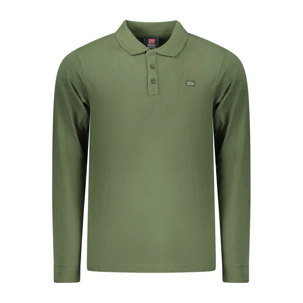 Høj kvalitet olivegrøn langærmet polo shirt i verde cotton