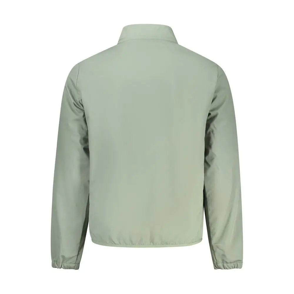 Sleek verde poliestere uomo giacca in light sage green with stand-up collar and elastic cuffs