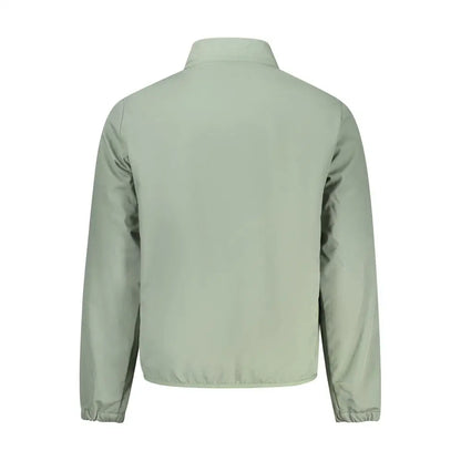 Sleek verde poliestere uomo giacca in light sage green with stand-up collar and elastic cuffs
