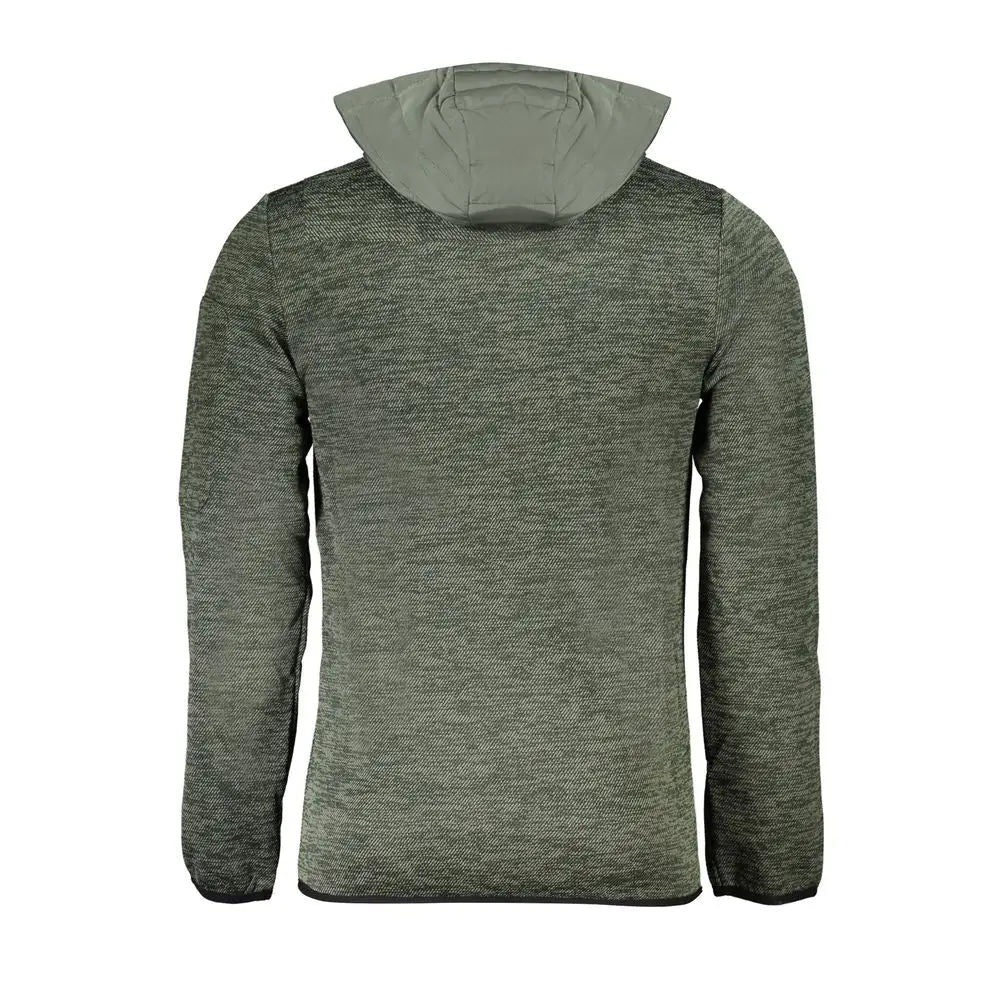 Mørk oliv grøn tekstureret strikket hættejakke i verde polyester fra Norway 1963