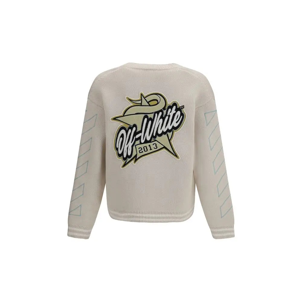 Off-White beige cotton cardigan med logo og geometrisk ærme