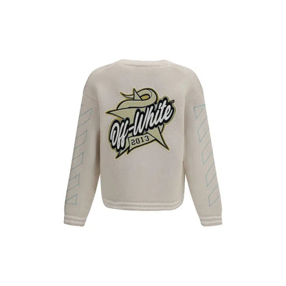 Off-White beige cotton cardigan med logo og geometrisk ærme