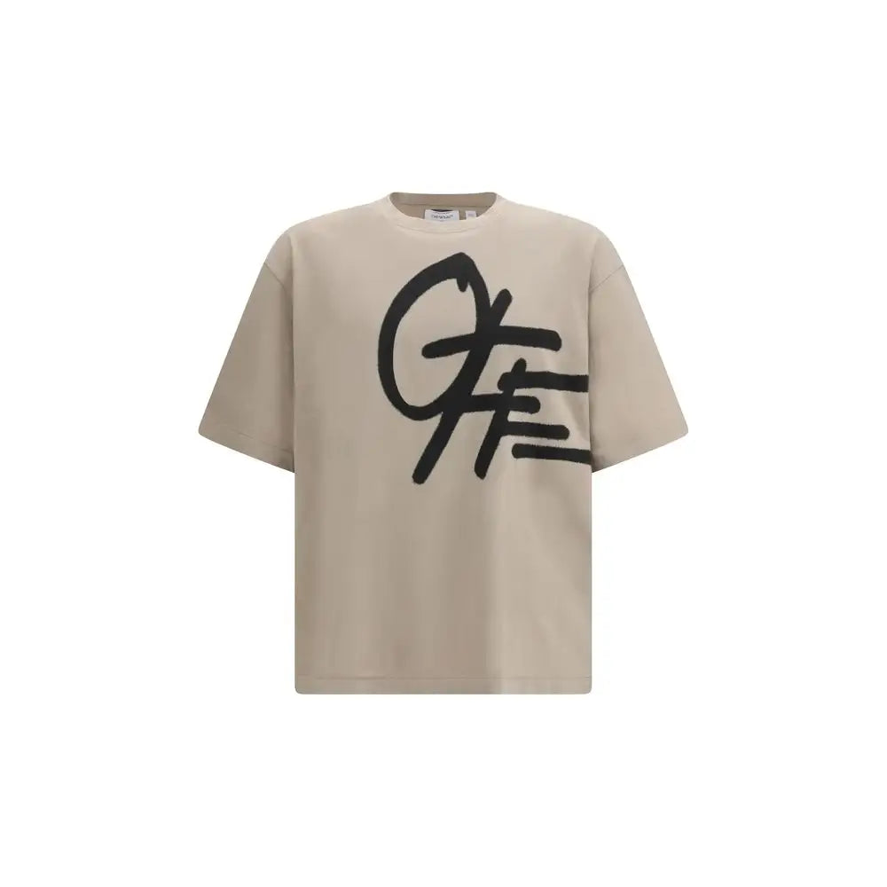 Off-White beige cotton sportswear t-shirt med graffiti-grafik
