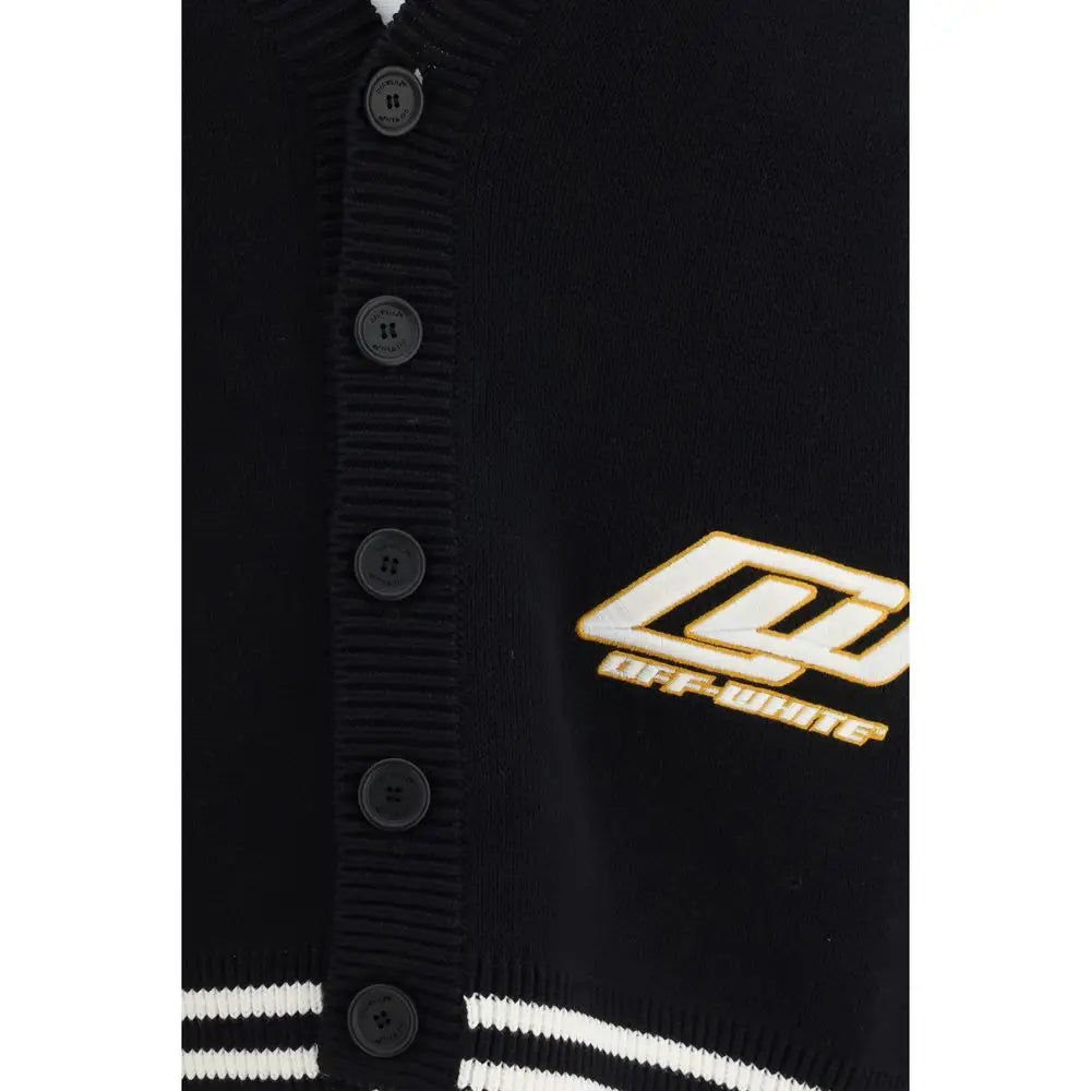Sort sort Off-White sort cardigan i sort med guld-logo og hvid kant
