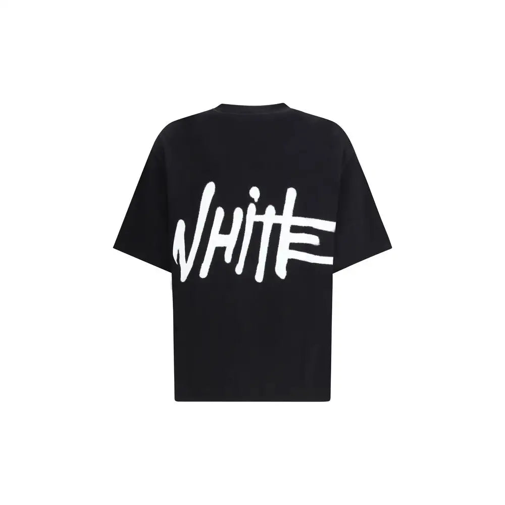 Sort Off-White sortærmet T-shirt i sort bomuld med hvid graffiti-tekst på ryggen