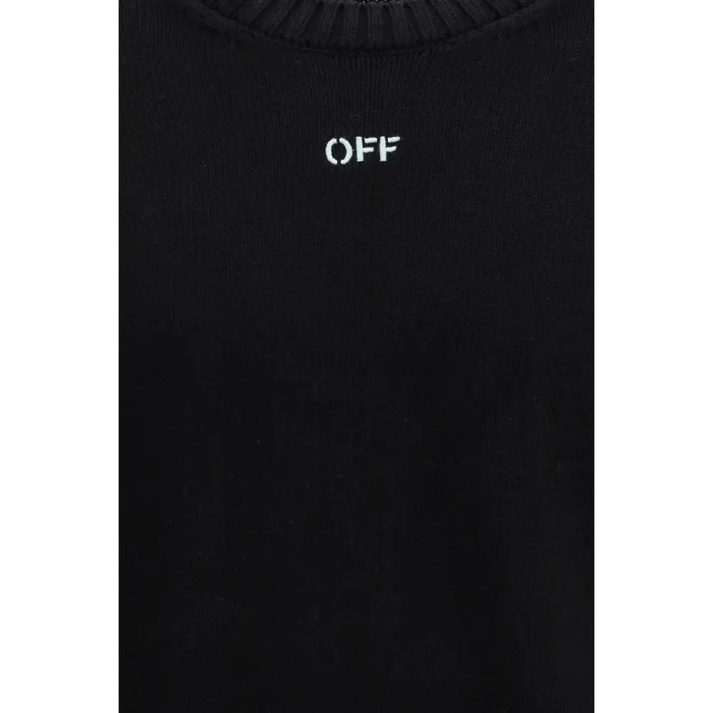 Off-White sort sort trøje i sort bomuld med ribbet rund hals og hvid off-logo