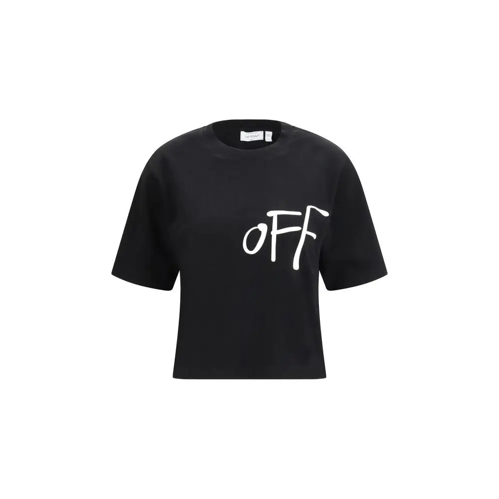 Off-White sort cropped t-shirt med hvid off-skrift. Spar 30-70% på mode
