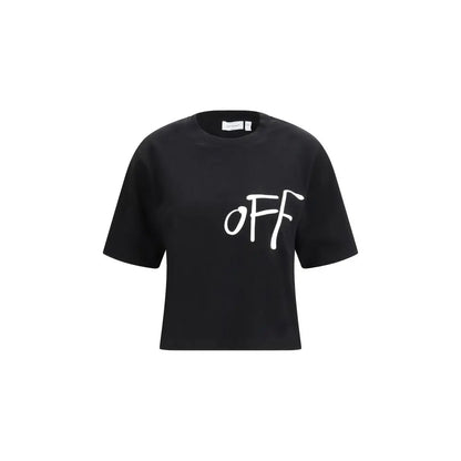 Off-White sort cropped t-shirt med hvid off-skrift. Spar 30-70% på mode
