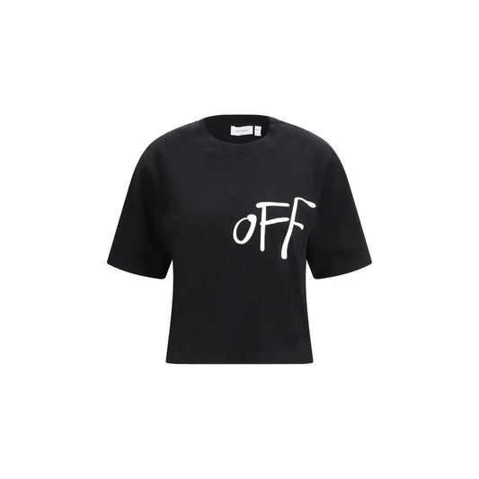 Off-White sort cropped t-shirt med hvid off-skrift. Spar 30-70% på mode