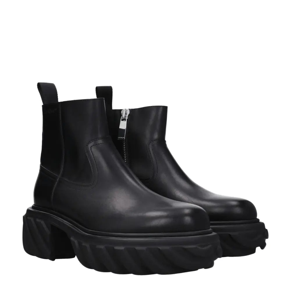 Off-White Black Leather Ankle Boots