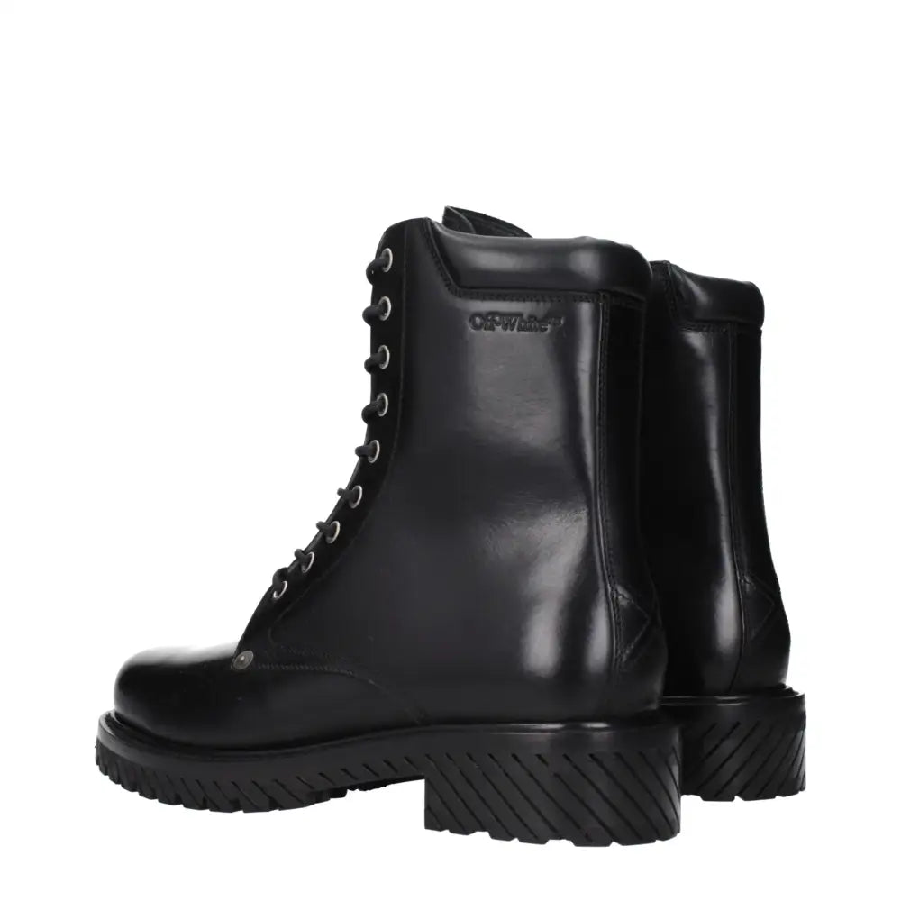 Off-White Black Leather Ankle Boots