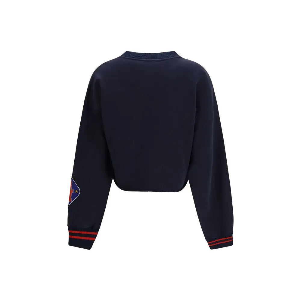 Off-White blå bomuldssweatshirt med navy crop, røde striber og patch – spar 30–70% på 100% originale brands