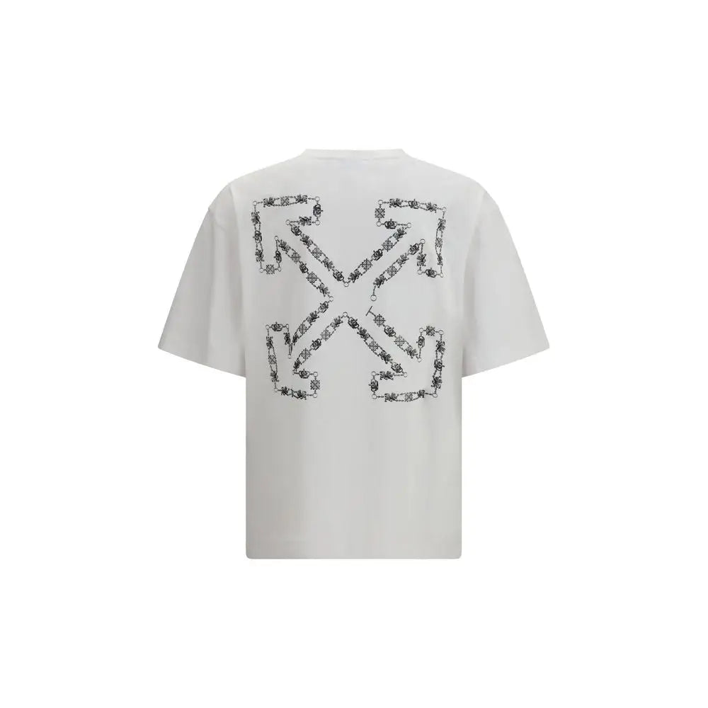 Off-White hvide bomulds sportswear t-shirt med sort pigtrådslogo på ryggen