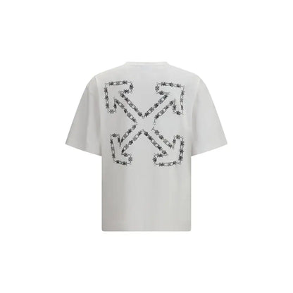 Off-White hvide bomulds sportswear t-shirt med sort pigtrådslogo på ryggen