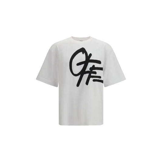 Hvid kortærmet Off-White t-shirt med sort graffiti-logo i bomuldssportstøj