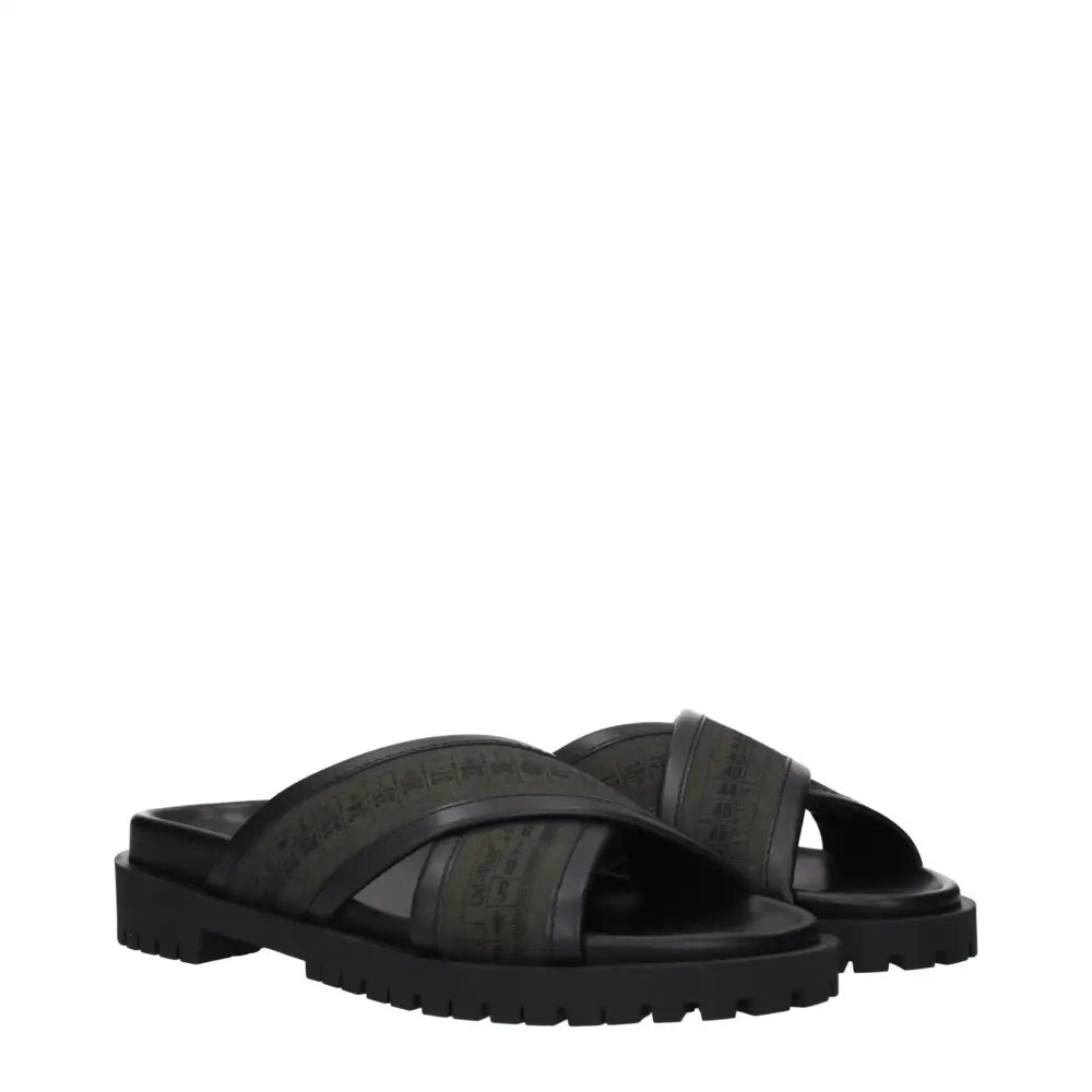Off-White Green Fabric Flat Sandals