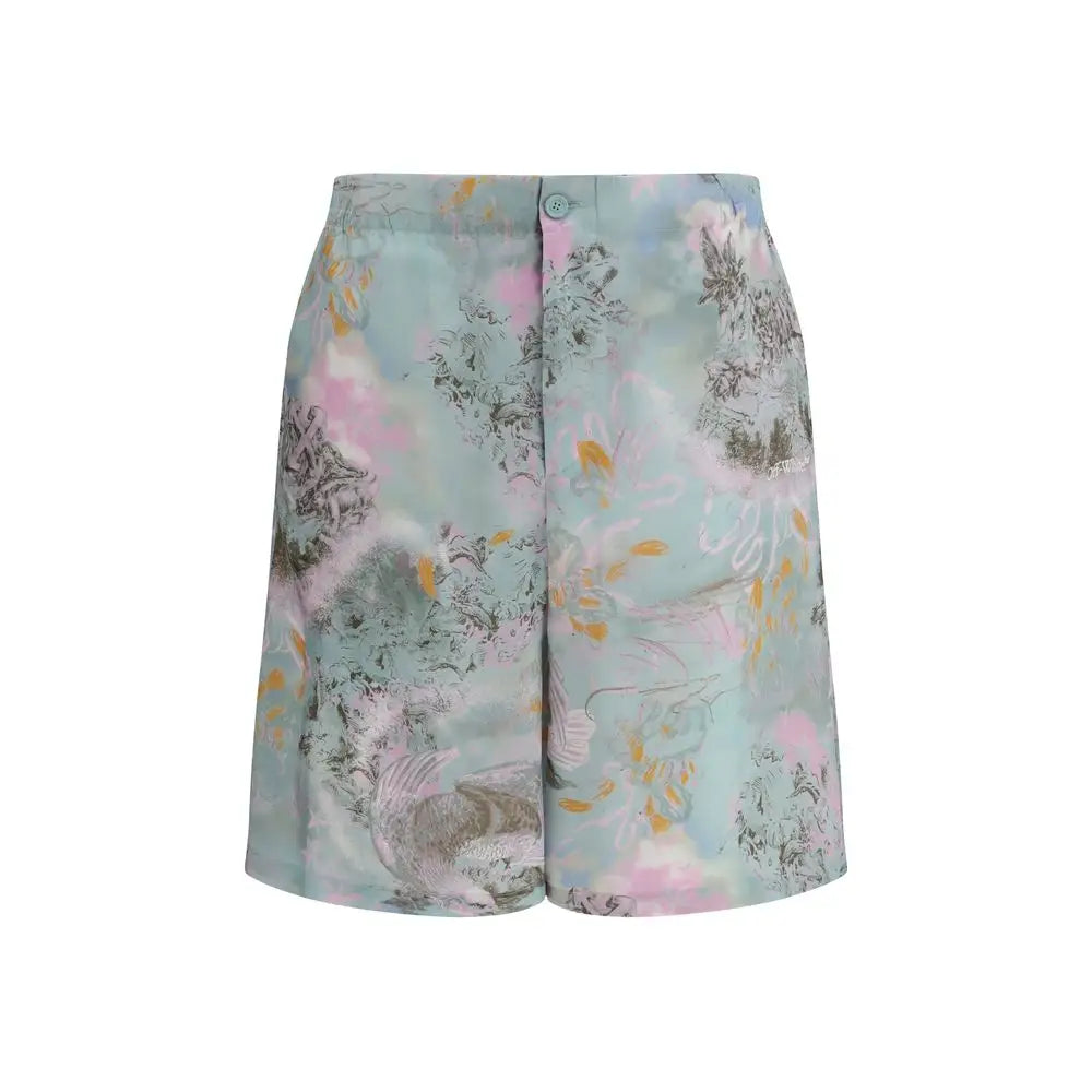 Lyseblå shorts med blomstermønster og fugle i vandfarve-stil fra Off-White