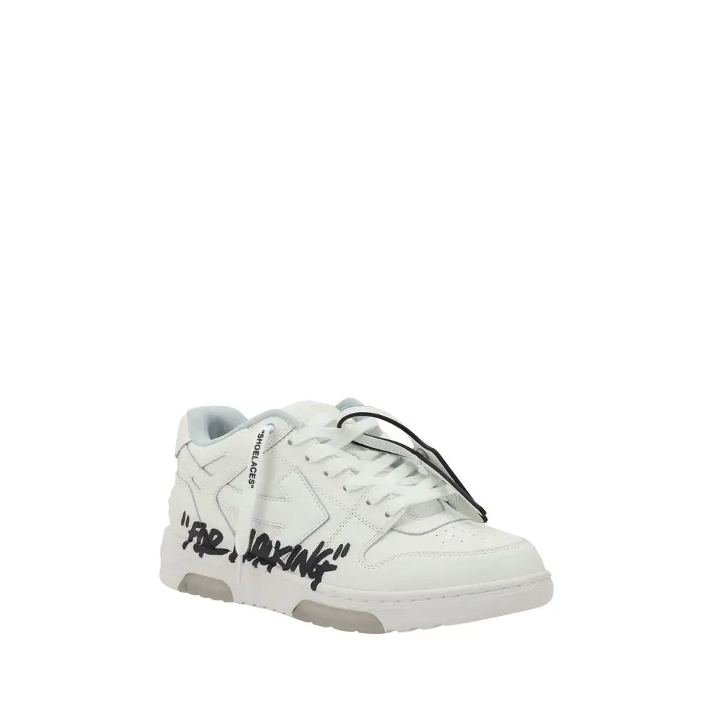 Hvide Off-White lavtop sneakers med sort graffiti-skrift