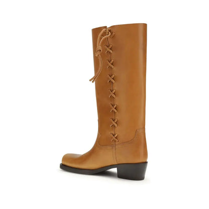 Paris Texas brown calf læder lace-up riding boot med lav blokhæl