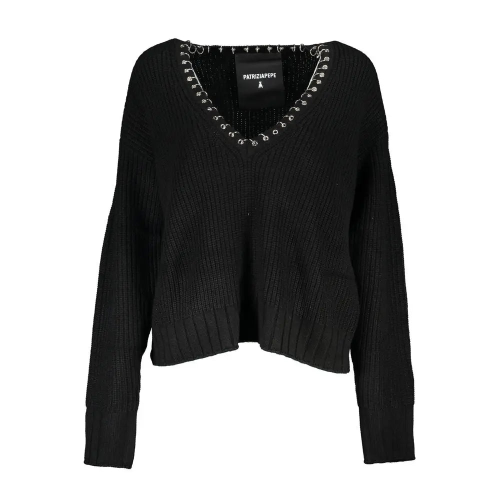 Patrizia Pepe Elegant Long Sleeved V-Neck Sweater with Chic Details - Sweaters