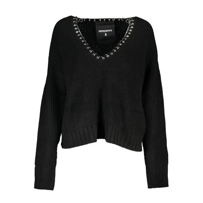 Patrizia Pepe Elegant Long Sleeved V-Neck Sweater with Chic Details - Sweaters