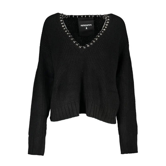Patrizia Pepe Elegant Long Sleeved V-Neck Sweater with Chic Details - Sweaters