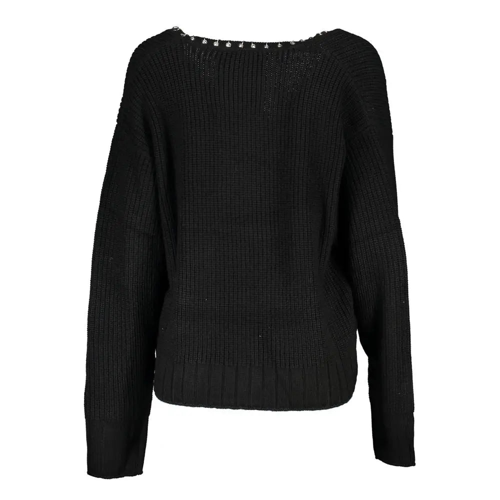 Patrizia Pepe Elegant Long Sleeved V-Neck Sweater with Chic Details - Sweaters