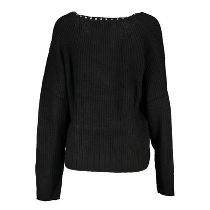 Patrizia Pepe Elegant Long Sleeved V-Neck Sweater with Chic Details - Sweaters