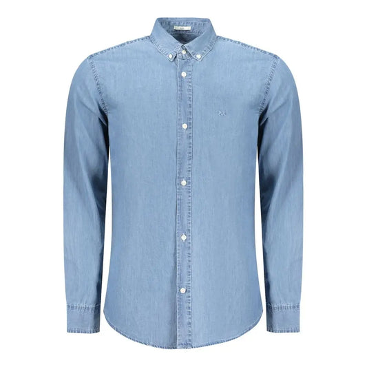 Pepe jeans azzurro cotton men shirt in light blue denim with white buttons and embroidered logo