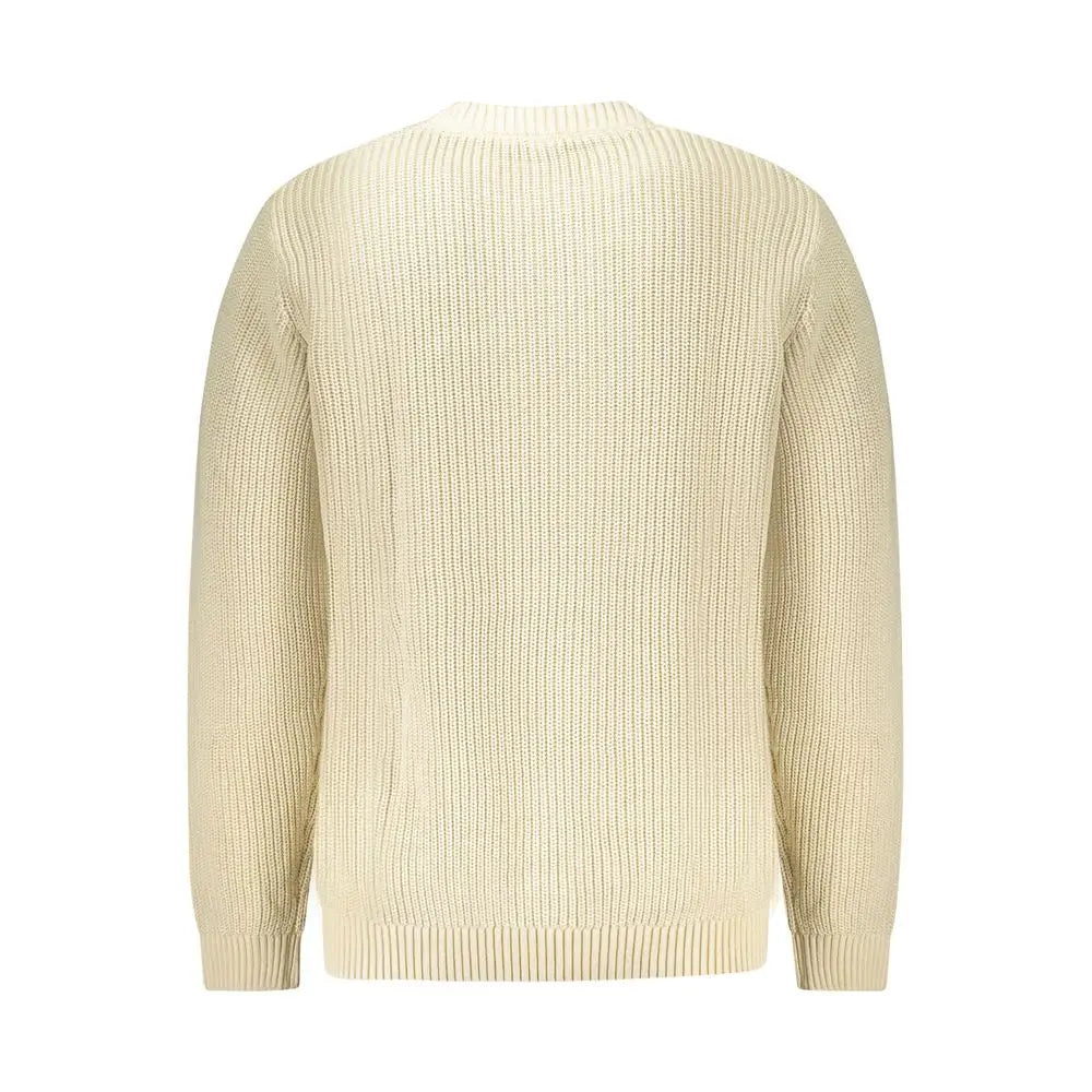 Pepe jeans beige cotton ribbed knit sweater med crew neck og lange ærmer