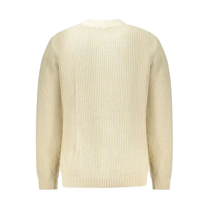 Pepe jeans beige cotton ribbed knit sweater med crew neck og lange ærmer