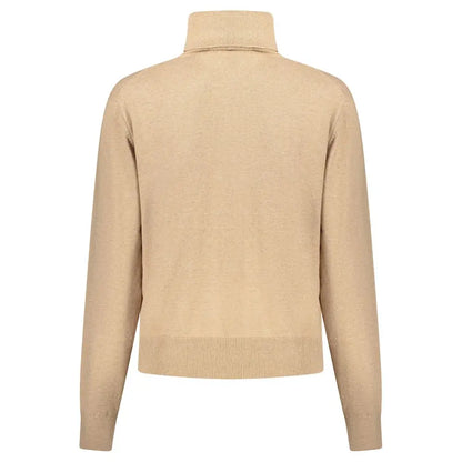 Pepe jeans beige bomuldssweater til kvinder med halshals og ribkanter
