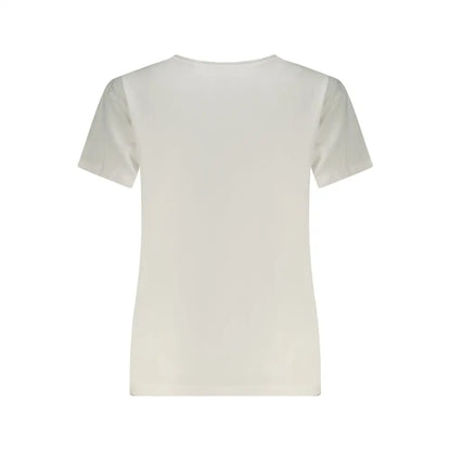 Pepe jeans bianco cotton kvindet-shirt i cremfarvet bomuld med rund hals
